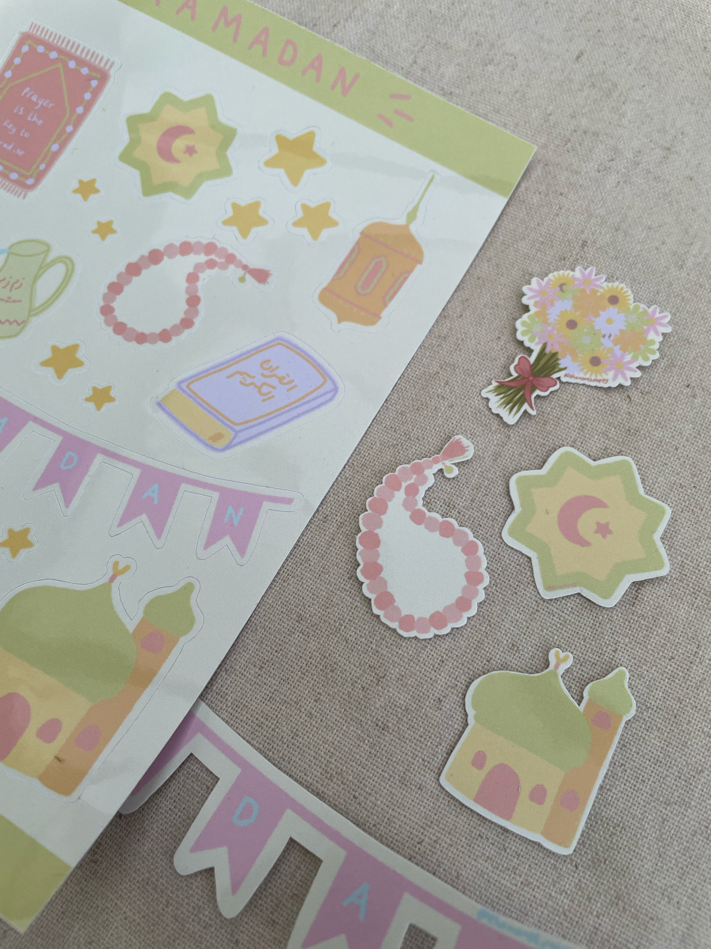 Set of colorful stickers on a textured surface